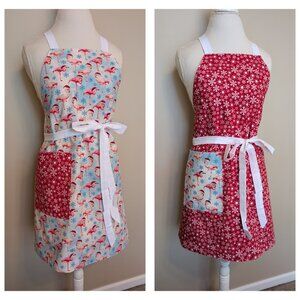 NWT Handmade Reversible Apron - Christmas flamingos and snowflakes One Size OOAK